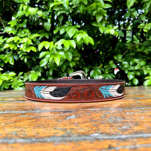 Ceinture de cowboy western style rétro punk avec rivets, en cuir de vache véritable avec motif en relief de feuilles et boucle en alliage, personnalisable - Product Image 5