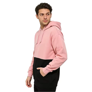 Sweat à capuche color block rose et noir pour homme - Pull décontracté à demi-zip avec cordon de serrage - Product Image 4