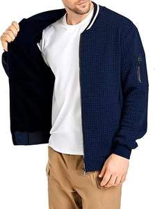 Blouson aviateur bleu d'hiver léger pour hommes, décontracté en gros, avec poches latérales confortables réglables, poignets élastiques à fermeture éclair sur le devant - Product Image 5