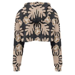 Sudadera con capucha corta de invierno para mujer, de algodón 100% de peso pesado, con estampado floral, hombros caídos, oversize y cremallera completa - Product Image 3