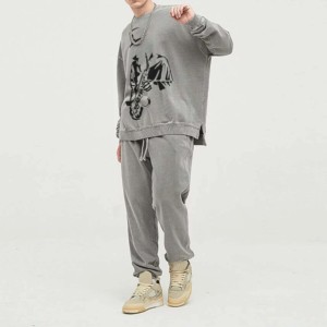 Nouveauté, vêtements de jogging d'entraînement pour hommes, survêtements personnalisés, 100% coton, lavage à l'acide, imprimé, ensemble de sweat-shirts de rue, salle de sport, fitness, adultes - Product Image 2