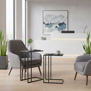 Juego de Mesas Auxiliares Modernas en Forma de C de Hierro con Acabado Negro Mate para Sala de Estar, Dormitorio, Sofá, Muebles de Cafetería, Compradores Mayoristas - Product Image 5