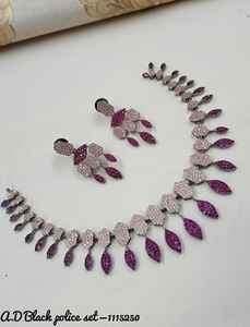 ENSEMBLE DE COLLIER DE MARIÉE EN DIAMANT AMÉRICAIN ET BOUCLES D'OREILLES CLASSIQUES ET DE HAUTE QUALITÉ ENSEMBLE DE BIJOUX DE MARIAGE POUR FEMMES DE STYLE CLASSIQUE - Product Image 2