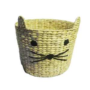 Water Hyacinth Hand Woven Wicker Baskets, Storage Baskets With Wooden Handles For Export In Bulk