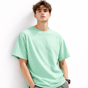 OEM Heavyweight 220g Flannel Unisex Solid Color <b>Collarless</b> Breathable Eco-Friendly 100% Cotton Anti-Pilling Casual Short Sleeve - Product Image 4