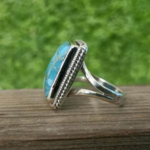 แหวนพลอยเทอร์ควอยส์โบโฮทำด้วยมือ925เป็นของขวัญเครื่องประดับโบฮีเมียนสำหรับเธอแหวนพลอยแฟชั่น - Product Image 3