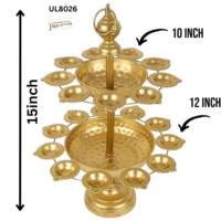 Support de Diya en métal doré antique à 2 niveaux, porte-lampe décoratif pour Pooja, festivals, mariages, décoration de temple à domicile