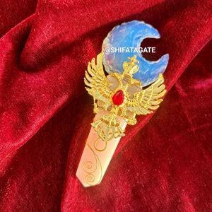 Varita de cristal curativo Natural de alta calidad Torre de cuarzo rosa Opalite con águila dorada Luna creciente Feng Shui Energy Craft - Product Image 1