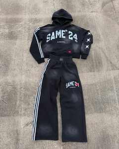 Survêtements d'hiver pour hommes, coupe ample, à capuche, entièrement imprimés, unis, respirants, streetwear, polaire, lavage à l'acide, OEM personnalisé, 100% coton, ajouter - Product Image 3