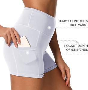 Shorts de Yoga de Cintura Alta con Control de Abdomen, Color Sólido, al por Mayor, Personalizados, para Mujer, Shorts Casuales de Ciclismo con Bolsillos - Product Image 5