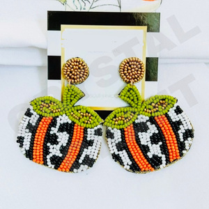 <b>Halloween</b> Scarecrow Beaded <b>Earrings</b> for Women Patriotic Memorial Day Orange White Blue Colour Fabric Material - Product Image 4