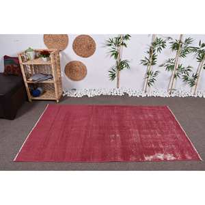 Modern Red Red Wool Area <b>Rug</b> 3.8ft X 6.3ft <b>Boho</b> Style Abstract Pattern Latex Backing for Hallway or Bedroom 10mm Thickness - Product Image 1
