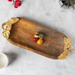 Plateau en bois naturel et en métal à cinq colonnes de qualité supérieure Vaisselle la plus vendue pour le stockage des aliments aux boissons aux fruits - Product Image 2