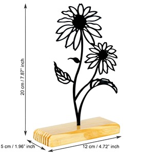 Sculpture florale élégante en métal noir avec base en bois, décoration de table artistique parfaite pour le style de maison moderne, vente en gros en provenance d'Inde - Product Image 2