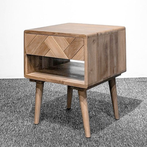 Mesa de Noche de Madera de Teca Maciza con Cajones Naturales - Product Image 4