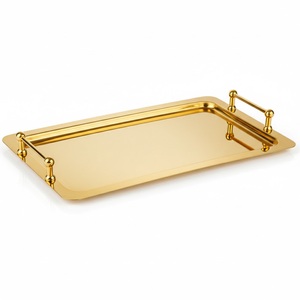 Plateau de service décoratif élégant en acier inoxydable plaqué or, léger avec poignée, pour mariage, rangement et présentation de collations - Product Image 5