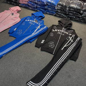 ชุดวอร์มผู้ชายทรงบ็อกซี่ สไตล์ไฮสตรีท ผ้าฟลีซทอ ระบายอากาศ น้ำหนัก 380 กรัม ซิปหน้า ประดับคริสตัลที่ฮู้ด พิมพ์ลายเต็มตัว - Product Image 4