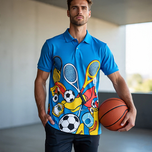 เสื้อยืดโปโลแขนสั้นสำหรับผู้ชายเสื้อโปโลพิมพ์ลายโพลีเอสเตอร์100% พิมพ์ลายสำหรับฤดูร้อน - Product Image 1