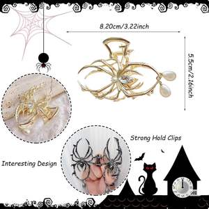 Gold Spider <b>Hair</b> Claw <b>Clip</b> With Pearl Vintage Metal Alloy Nonslip For Women <b>Halloween</b> Accessory - Product Image 6