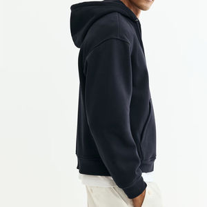 Sweat à capuche zippé à manches longues avec logo personnalisé, en tissu polaire de haute qualité, non boulochant, 380 g/m², couleur noire, qualité bon marché - Product Image 3