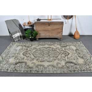 Alfombra turca Vintage Beige marrón 4,6x8,7 pies lana hecha a mano área grande diseño de retazos Rectangular pasillo látex para decoración de habitación - Product Image 1