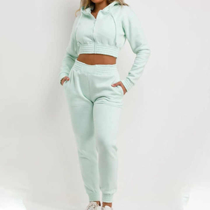 Women's Solid Casual Knitting 2 Piece Long Sleeve Hoodie Sweatpants Sweat Suit Set OEM Service Customized Size Full Sleeved - Product Image 1
