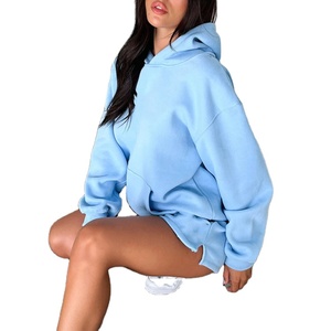 Automne 2024 femmes vêtements logo personnalisé survêtement dames deux pièces ensemble court vêtements de sport 2 pièces à capuche et short ensemble femmes 2026 - Product Image 4