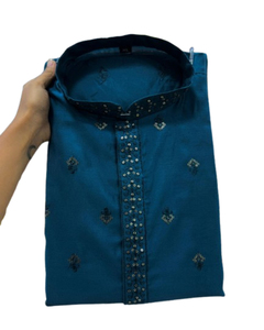 Kurta pour homme de qualité supérieure, vêtement traditionnel indien, broderie lourde en rayonne, coton de haute qualité, ethnique, réversible, toutes saisons, pour les fêtes - Product Image 1