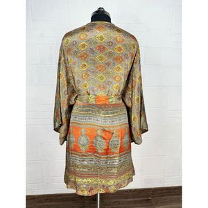 Vintage Silk Riya Short Kimono Lightweight Boho Robe Perfect <b>Beach</b> Coverup for Her Recyclable Swimsuit <b>Accessory</b> Soft Breathable - Product Image 6