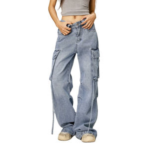 กางเกงยีนส์ทรงหลวมขากว้างสำหรับผู้หญิงกางเกงยีนส์สไตล์คาร์โก้มีกระเป๋าสไตล์ลำลองและมีสไตล์ - Product Image 1