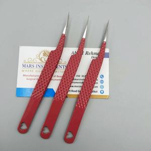 Pinzas de extensión de pestañas Pro Straight Red Powder Coated Pinzas con diseño de corte de corazón - Product Image 1