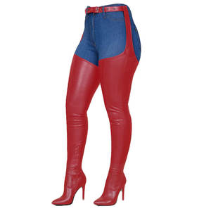 Bottes sexy à bout pointu au-dessus du genou, en daim et maille, avec fermeture éclair, en caoutchouc/PU, confortables, à plateforme rehaussante, pour l'automne/hiver/été - Product Image 1