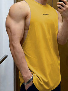 Custom Logo Quick Dry Polyester Spandex Knitted Gym <b>Singlets</b> for <b>Men</b> Sporty Casual Style Breathable Plain Tank Tops Plus Size - Product Image 4