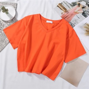 เสื้อยืดเอวลอยคอวีสไตล์แรปผ้ายืดเข้ารูปเนื้อนุ่มใส่สบาย2025สตรีทแวร์ฤดูร้อน - Product Image 6