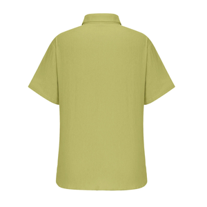 Custom Made OEM Design Mens 100% algodón Sólido Color verde claro Causal Manga corta Slim Fit Lilen Camisa con cuello vuelto - Product Image 2
