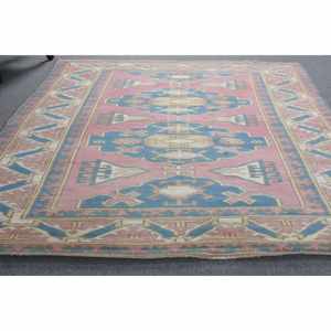 Alfombra étnica de lana rosa y azul, 5,8x8,1 pies, alfombra clásica de retazos de estilo turco para sala de estar con respaldo de látex para adolescentes - Product Image 5