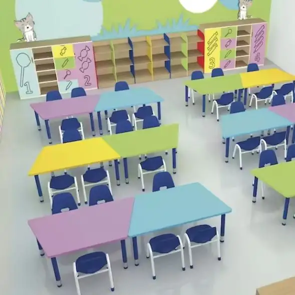 Meja belajar satu orang dapat disesuaikan dan kursi untuk anak-anak seri furnitur sekolah furnitur kelas dapat disesuaikan