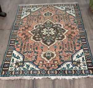 Tapis rond tribal orange 5x8 pieds en laine antique fait à la main Tapis turc vintage Tapis d'appoint personnalisable - Product Image 3