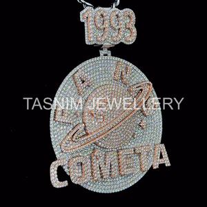 Colgante con Letra COMETA de Alta Calidad, Estilo Hip Hop Cristiano, Unisex, Cierre Personalizado, Plata de Ley 925, Chapado en Oro de 10K, Corte Baguette - Product Image 5