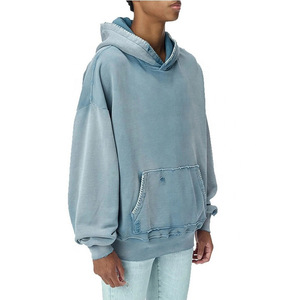 Logo OEM Sweat à capuche surdimensionné pour hommes et femmes Personnalisé Boxy Fit Baggy Acid Wash Sun Faded Hoodie Men No Drawstring Hoodies - Product Image 3