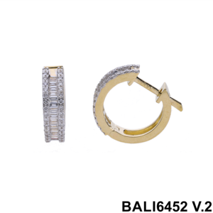 Pendientes de diamantes de lujo chapados en rodio de oro amarillo de 14 quilates, aro brillante de doble cara con corte redondo, viene con una bolsa - Product Image 2