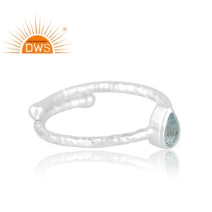 Anillo de piedras preciosas de Aguamarina Natural de Plata de Ley 925, joyería personalizada para mujer, regalo para ella - Product Image 4