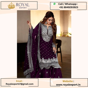 Lancement d'une nouvelle collection de costumes Gharara et Dupatta avec séquence de broderie lourde, vente en gros par Royal Export - Product Image 3