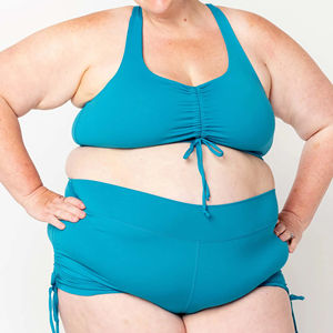 Traje de Baño Personalizado Rosa de Cintura Alta, Talla Grande, con Estampado Floral, Spandex/Poliéster, Conjunto de 2 Piezas con Perlas para Niñas - Product Image 5