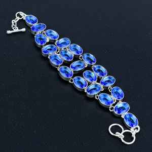 Bracelet de pierres précieuses en argent sterling 925 fait à la main réglable bijoux de mode pour femmes cadeau bleu saphir Style mignon - Product Image 2