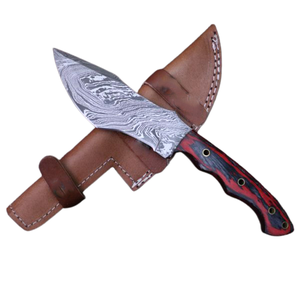 Couteaux de traqueur extérieurs de camping de dureté élevée faits à la main de lame fixe droite de Damas avec la gaine en cuir - Product Image 1