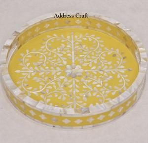 Meilleur Prix Design Unique Rond Nacre Incrustation Chocolat Plateau Style Marocain Vadrouille Incrustation Plateau Plats Assiettes Décoration de La Maison - Product Image 2