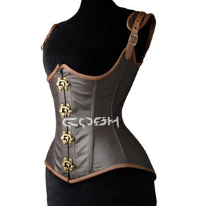 Corsé de cuero marrón con tirantes para cosplay y disfraces - Product Image 1