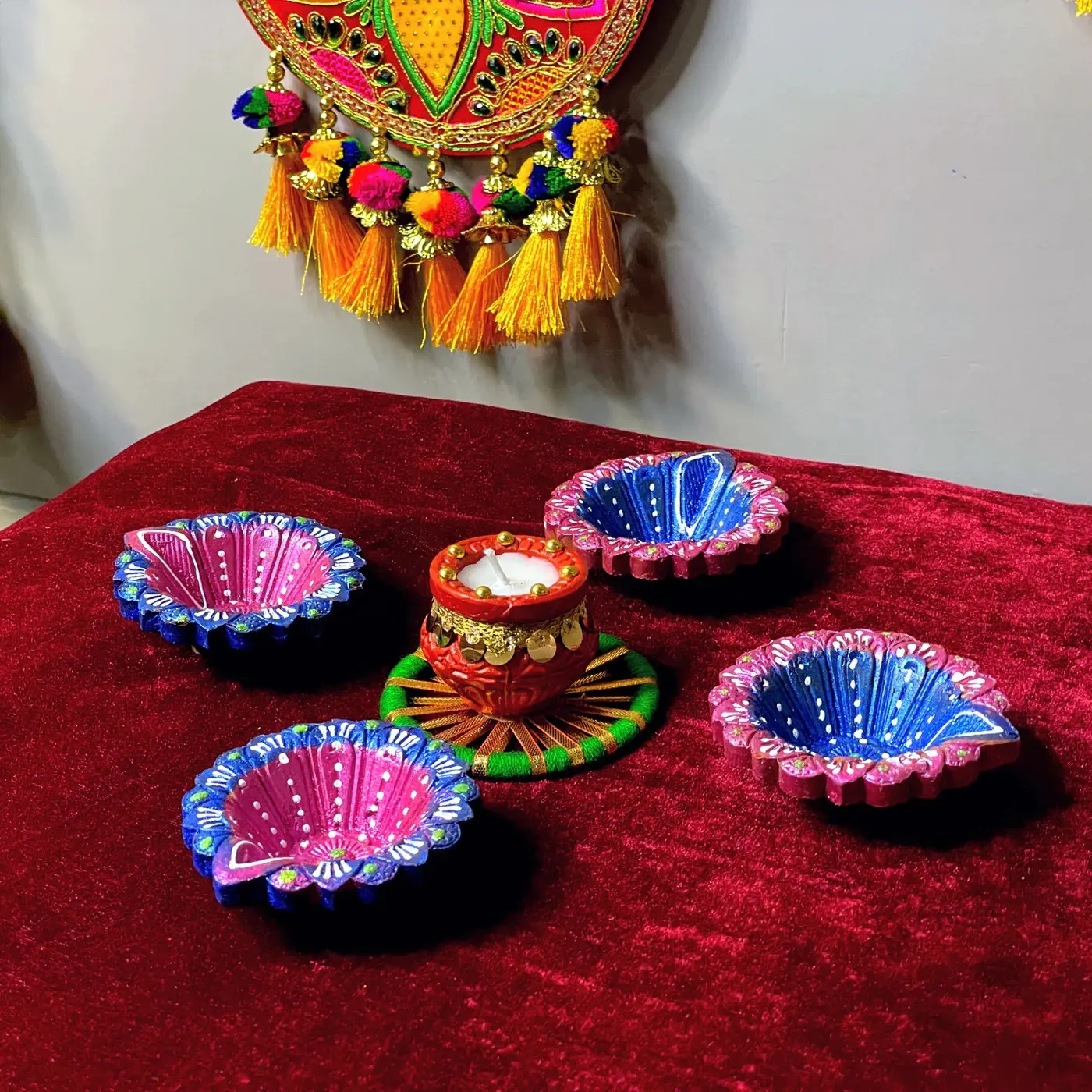 Diwali-Juego de arcilla hecha a mano para decoración del hogar, conjunto de 4 piezas, Diwali Pooja, MITI decorativo/arcilla, Diyas, tierra, Diya