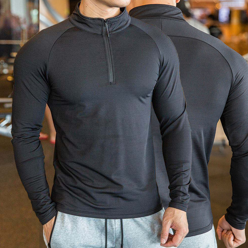 custom gym 1/4 zip quarter zip pullover golf fitness compression quarter zip polyester elastane mens long sleeve